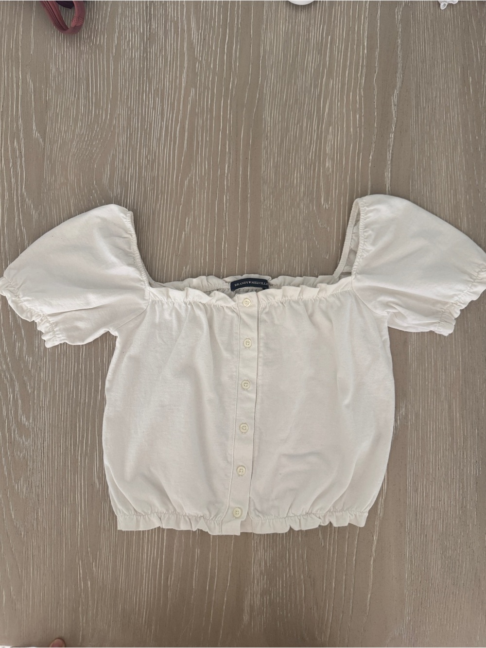 Brandy Melville Cream Off-Shoulder Button Front Crop Top